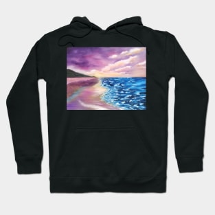 Beach Scene, Clouds, Sky, Sea, Ocean, Lavender beach, pink sky, Hoodie